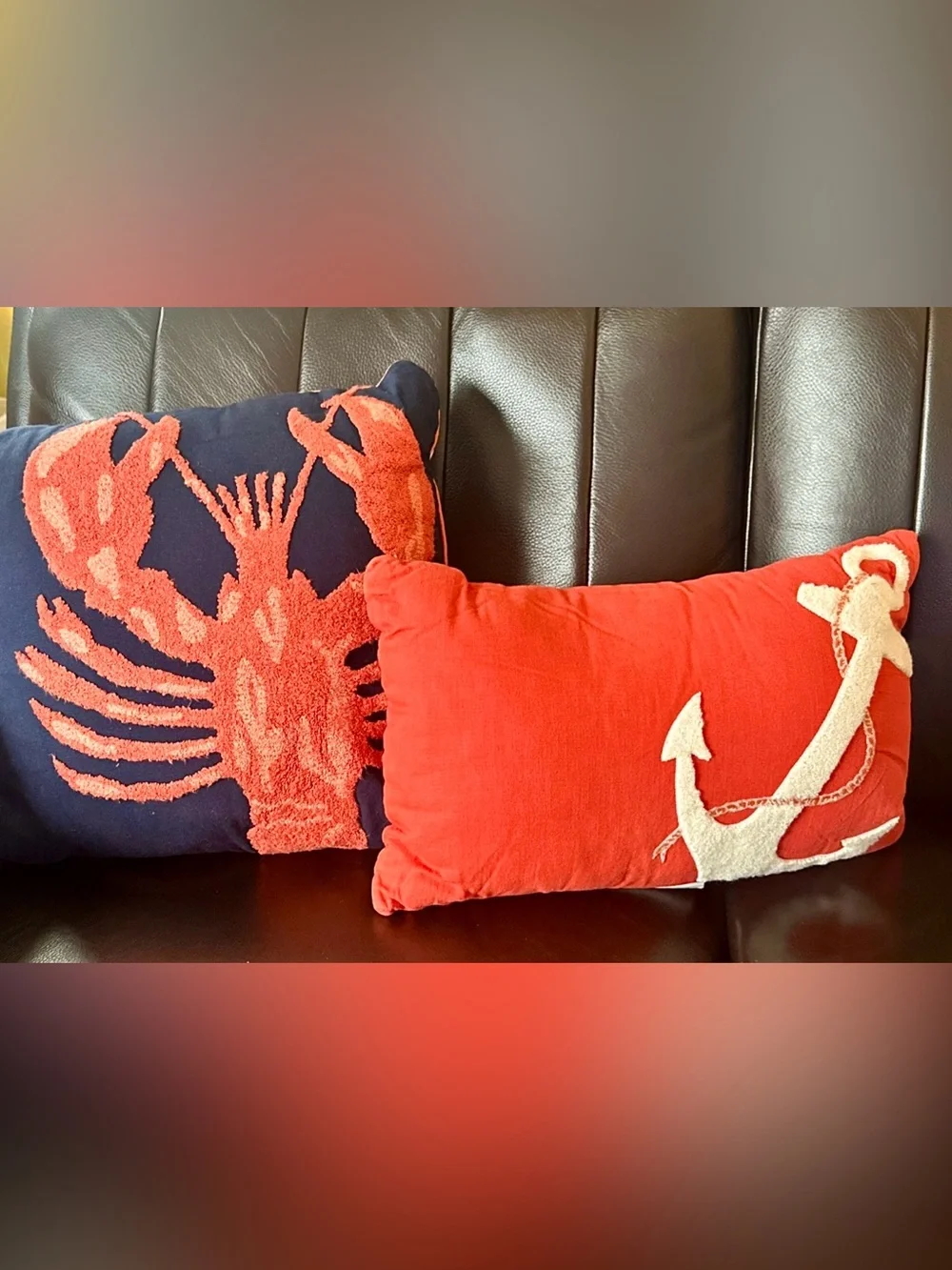Threshold Nautical Throw Pillow Lot 2 Lobster 18x18 Anchor Lumbar 12x18 - CUTE
